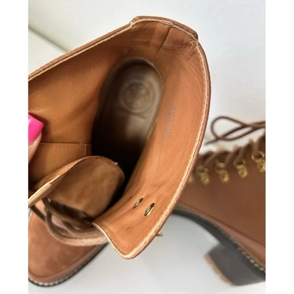 Tory Burch Leather Boot Womens Size 7.5 M Miller Tumbled Lug Cognac NWOB $500